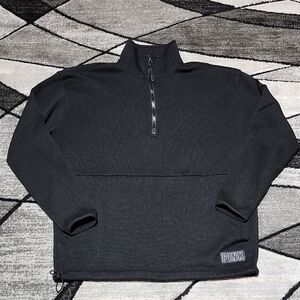 VS PINK BLACK KNIT-FLEECE OVERSIZED 2019 QUARTER-ZIP SWEATSHIRT